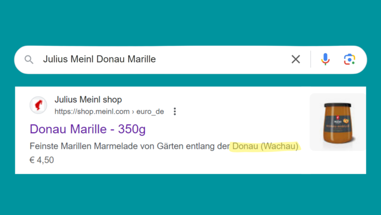 Julius Meinl Donaumarille Online-Shop nach Google Suche